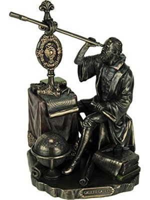 Trendexa Teleskopa Bakan Galileo Galilei Heykeli, Bronz Görünümlü Dekoratif Figür