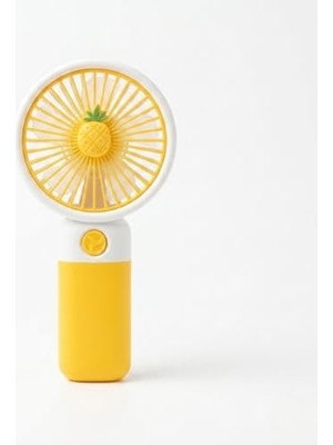 Trendexa Taşınabilir USB Şarjlı El Fanı, 3 Kademeli Hız, Masaüstü Standlı, 16 Cm, Ananas Desenli, Sarı
