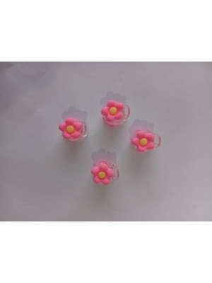 Trendexa Mini Kıskaç Toka, Çiçek Desenli 4'lü Set, Pembe