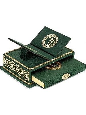 Trendexa Masaüstü Rahleli Kadife Kaplı Sandıklı Kur'an-I Kerim Seti Rahiya Serisi Yeşil