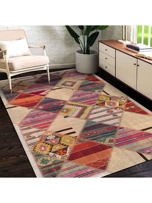 Trendexa Hoya Kadife Pamuk Tabanlı Yıkanabilen Kaydırmaz Antibakteriyel Salon Halısı 80X150
