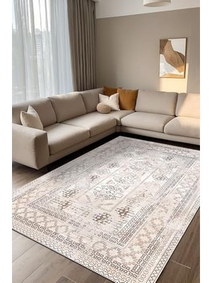Trendexa Vintage Şönil Kaymaz Doğal Pamuk Tabanlı Yıkanabilir Antibakteriyel Çevre Dostu Salon Halısı 140X200