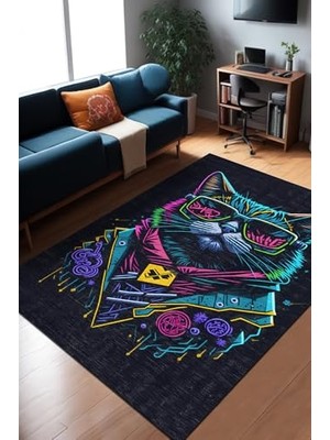 Trendexa Tenas Gamer Halısı Şönil Pamuk Tabanlı Kaymayı Önleyici Yıkanabilir Gaming Oyuncu Odası Halısı 100X150