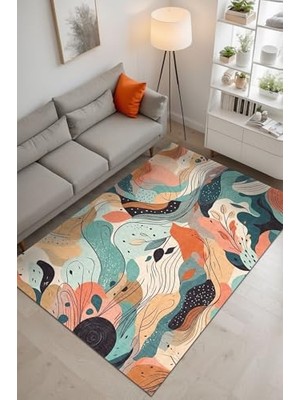 Trendexa Salem Kadife Modern Kaymayı Önleyici Pamuk Tabanlı Yıkanabilir Antibakteriyel Salon Halısı 140X200