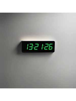 Saniyeli Dijital LED Duvar ve Masa Saat ve Derece - Yeşil (Kasa Ölçüsü: 12X35 Cm)