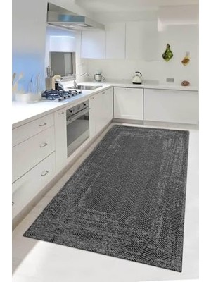 Trendexa Dijital Kaymaz Yıkanabilir Sisal Jüt Görünümlü Gri Mutfak Halısı Salon Halısı Yolluk Mutfak Dekor, Antrasit 80 x 250