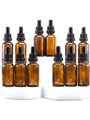 Trendexa 30 ml Kehribar Cam Damlalıklı Şişe, 12 Adet