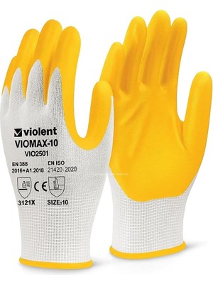 Violent Nitril Kaplı Örme ELDIVEN,%100 Polyester, Yarı Kaplama, Aşınma, Yağ, Grese Dayanıklı, Iş Güvenliği Eldiveni, Inşaat, Bahçe, Otomotiv, Lojistik