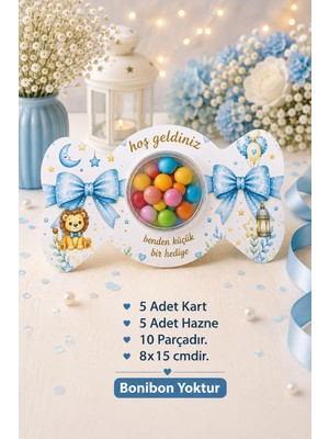 Emtory Gift Aslan Mavi Kurdele Model Şeker Kutusu - Mevlid Hediye Kutusu- Doğumgünü Hediyelik - 5 Adet