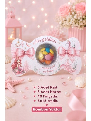 Emtory Gift Deniz Kızı Pembe Kurdele Model Şeker Kutusu - Mevlid Hediye Kutusu - Doğumgünü Hediyelik - 5 Adet