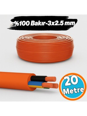 %100 Bakır Çok Telli 3x2.5 mm (20 Metre) Elektrik Kablosu Turuncu Elektrikli Araç Şarj Uygun Uyumlu