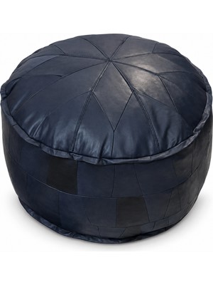 Ottoman Pouffe Hakiki Kuzu Derisi El Yapımı Ayak Uzatma Pufu 60X40 cm Lacivert -Dolgulu