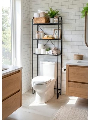 Trendexa Metal Ayaklı 3 Raflı Klozet Üstü Banyo Organizeri ve Askılık