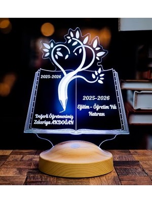 Trendexa Öğretmenler Günü Hediyesi 3D LED Lamba, Mezuniyet Hatırası, Isimli Öğretmen Hediyesi, Kitap Tasarımlı Masa Lambası