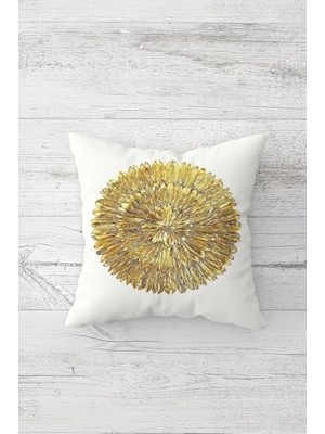 Trendexa Gold Güneş Desenli Yoga Çift Tarafı Baskılı Gizli Fermuar Kırlent Koltuk Yastık Kılıfı, Beyaz-Gold, 45 x 45