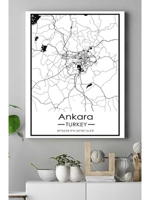 Trendexa (PSTER18608) Ankara Harita Dekoratif Tasarım Kanvas Tablo 40 x 60