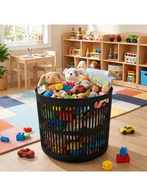 Trendexa 22 L Siyah Delikli Saklama Sepeti, Kulplu; Oyuncak ve Çamaşır Kullanımı Için, 35 cm Genişlik 29 cm Yükseklik