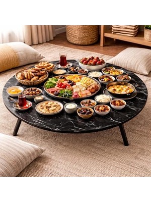 Trendexa 80 cm Çap; Ahşap Kaplama Katlanabilir Yer Sofrası, Oyun Masası, 21 cm Yükseklik