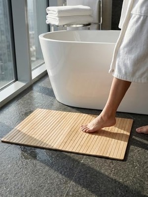 Trendexa Bambu Banyo Matı, Kaymaz Ahşap Paspas, Suya Dayanıklı, 45X70 cm