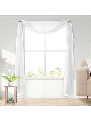Trendexa Beyaz Şeffaf Eşarp Saçaklı Valans, 96,52 cm x 548,56 cm