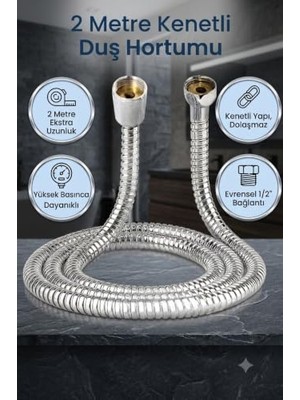 Trendexa Ahlez Banyo Spiral Duş, Kenetli Duş Hortum, Hortumu 2 Metre, Zinciri