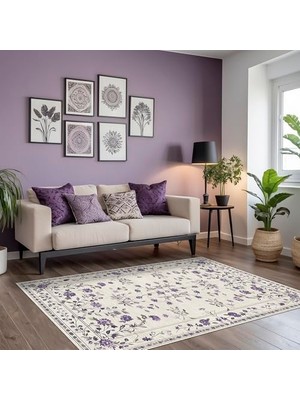 Trendexa Vintage Şönil Kaymaz Doğal Pamuk Tabanlı Yıkanabilir Antibakteriyel Çevre Dostu Salon Halısı 120X180