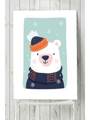 Trendexa PSTER5936 Kutup Ayısı Kış Çocuk Odası Posteri (50X70 Cm)