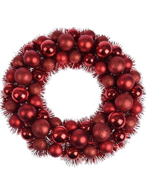 Trendexa Kırmızı Noel Çelengi, 39 Cm, 56 Kırmızı Toplu