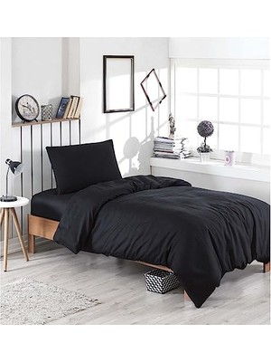 Trendexa Tek Kişilik Siyah Pamuklu Ranforce Lastiksiz Nevresim Takımı 160X220