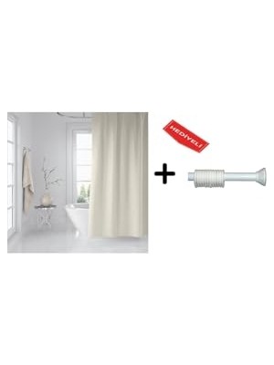 Trendexa Banyo Duş Perdesi Krem 120X200 Perde Borusu Askı Aparatı 90X130 Hediyeli