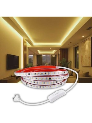 Trendexa SB-6508 LED Şerit, Beyaz ve Gün Işığı Şerit LED Işık, 120 Led/m, Silikonlu, 10 cm Kesilebilir, Aç Kapat Butonlu Fişli, Tak Çalıştır, Gizli Işık Bandı, Mutfak Tezgah (Gün Işığı, 2.5m)