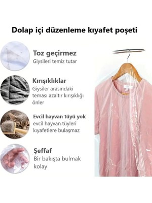 Trendexa Şeffaf Dolap Içi Giysi Kılıfı, Askı Yuvalı Kuru Temizleme Naylonu, 10 Adet