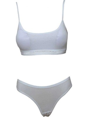 Pileli Store Pedli Ip Askılı Yarım Atlet Büstiyer Külot Takım Beyaz