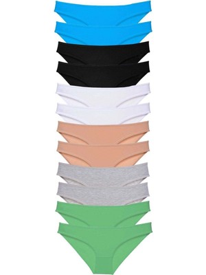 Pileli Store 12 Adet Eko Set Likralı Kadın Slip Külot Çok Renkli 5