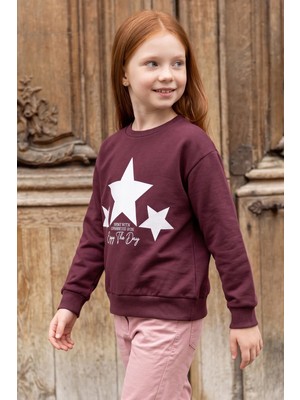 FullaModa 3 İplik Yıldız Baskılı Bisiklet Yaka Kız Çocuk Sweatshirt