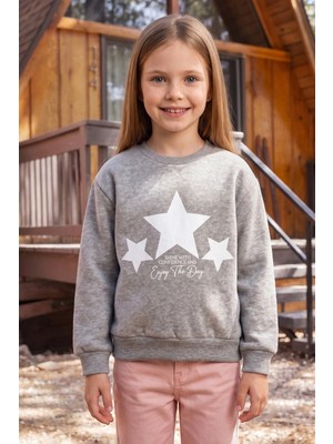 FullaModa 3 İplik Yıldız Baskılı Bisiklet Yaka Kız Çocuk Sweatshirt