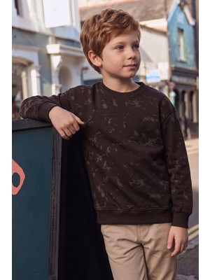 FullaModa Desenli Yazı Baskılı Bisiklet Yaka Erkek Çocuk Sweatshirt