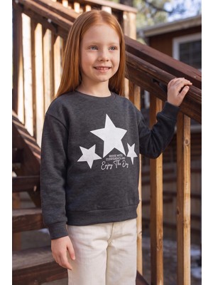 FullaModa 3 İplik Yıldız Baskılı Bisiklet Yaka Kız Çocuk Sweatshirt