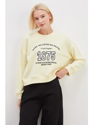 FullaModa 3 İplik Şardonsuz 1875 Baskılı Oversize Sweatshirt
