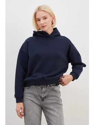FullaModa 3 İplik Nervürlü Kapüşonlu Oversize Sweatshirt