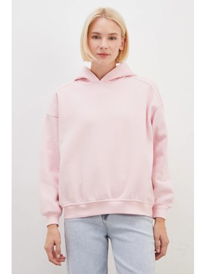 FullaModa 3 İplik Nervürlü Kapüşonlu Oversize Sweatshirt