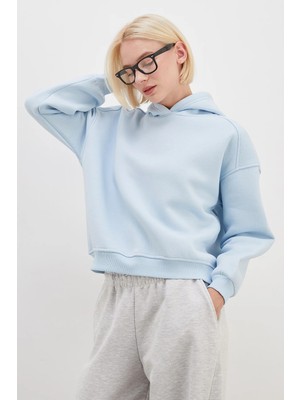 FullaModa 3 İplik Nervürlü Kapüşonlu Oversize Sweatshirt