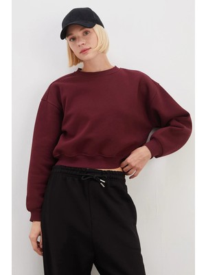 FullaModa 3 İplik Basic Ribanalı Crop Sweatshirt