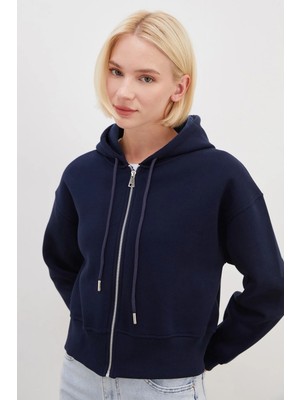 FullaModa 3 İplik Basic Fermuarlı Kapüşonlu Sweatshirt