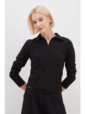 FullaModa Yarım Fermuarlı Polo Yaka Slim Fit Modal Sweatshirt