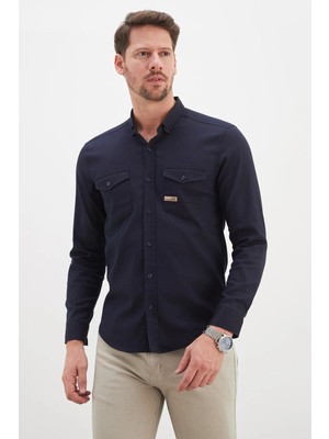 FullaModa Çift Cepli Regular Fit Uzun Kol Gömlek