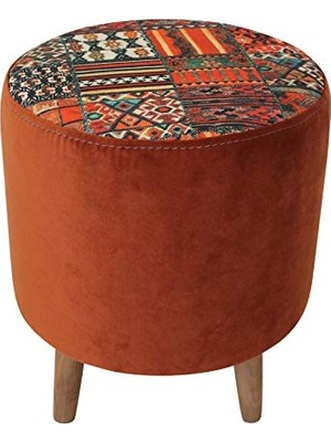 Tr Ece Ahşap Ayk. Silindir Puf Tabure (Kilim-Tarçın)