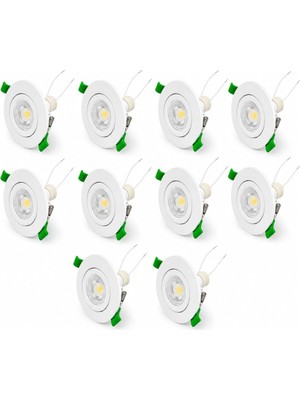 Tr Beyaz LED Spot Seti 10'lu Yuvarlak Kasa 4000K Doğal Beyaz GU10 Ampul Dahil Tak Çalıştır 6,5c