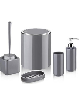 Tr My Kitchen&bath Lossa Banyo Seti 5'li Set Gri Sert Plastik Kırılmaz Gri Tek Ebat
