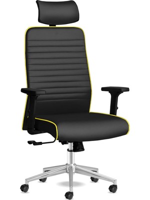 Tr Tekno Yönetici Koltuğu Ergonomik Ofis Sandalyesi Deri Çalışma Koltuğu (Siyah Sarı)